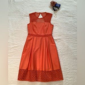 Calvin Klein Fit & Flare Dress Orange Crochet Trim, Size 6